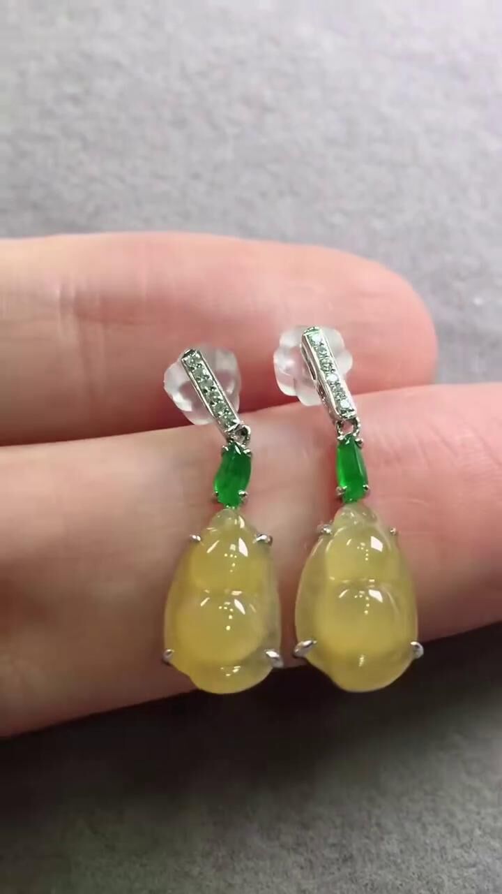 翡翠耳環,天然翡翠A玉, 緬甸玉, Jade, Jadeite