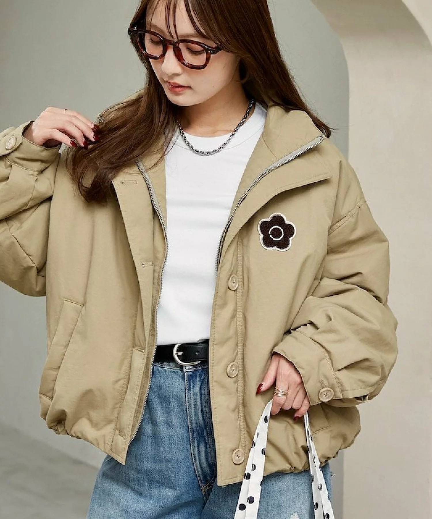 [預購]MARY QUANT×PUBLUX 限定款 刺繡徽章鋪棉立領短外套<預約10月下旬出貨>