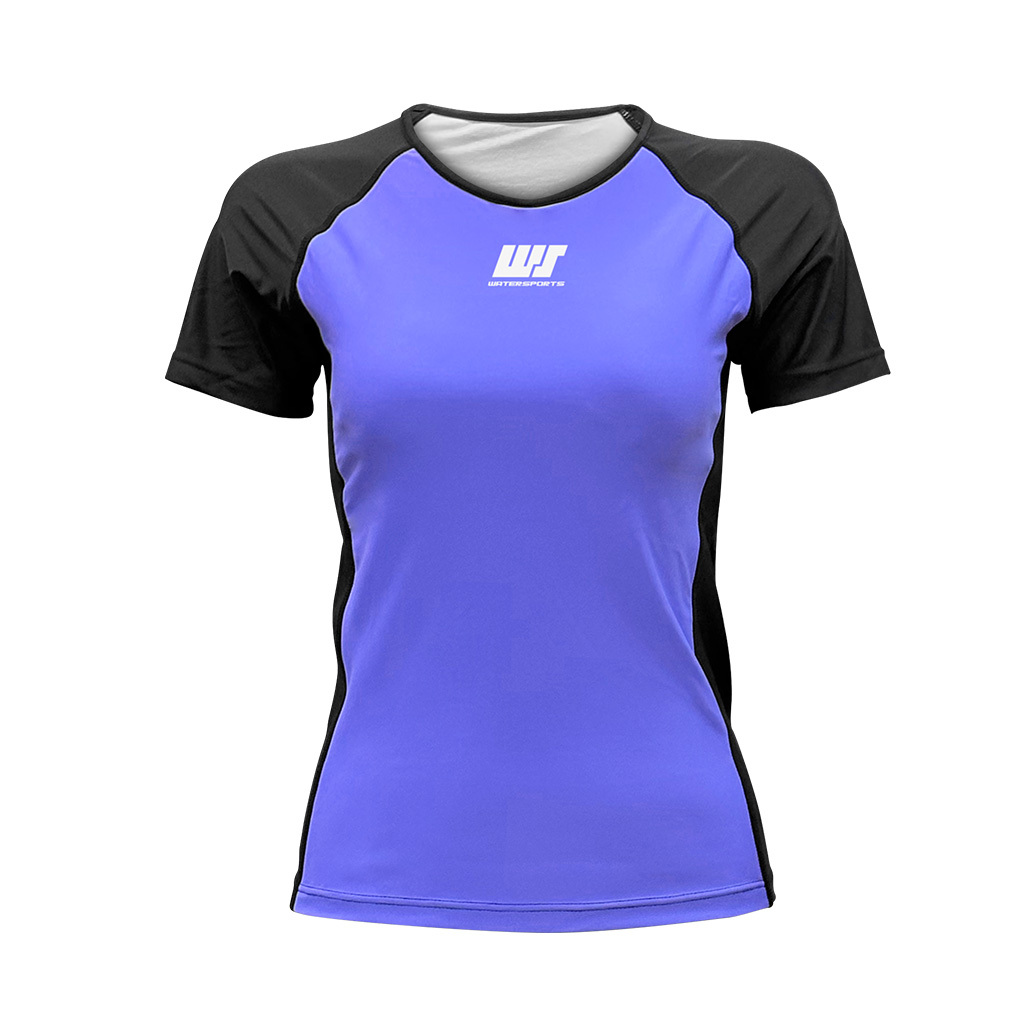 Women's Simple Figure-Flattering Rash Top with Sport Bra - Black/Purple