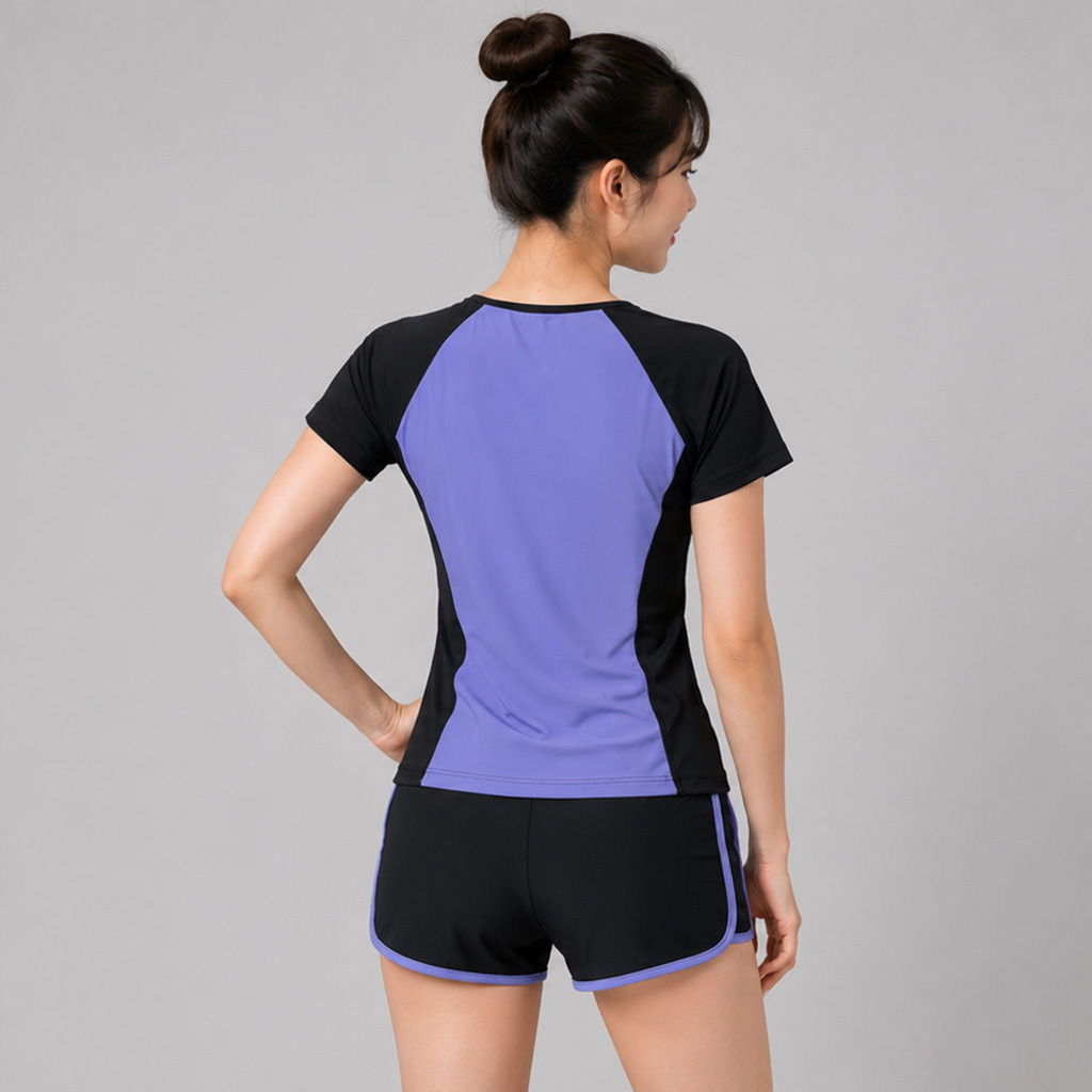 Women's Simple Figure-Flattering Rashguard Set - Black/Purple