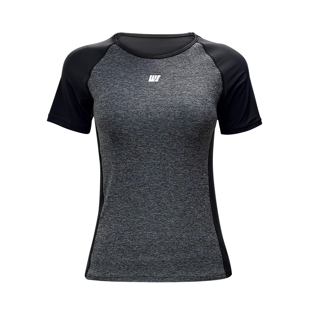 Women's Simple Figure-Flattering Rash Top with Sport Bra - Black/Grey