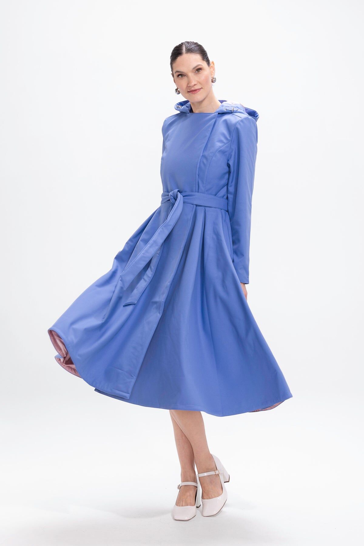 1RS0905-010 [RAINSISTERS] Mid-season Double Breasted Trench Coat Soft Blue #S-BLBR (EU)
