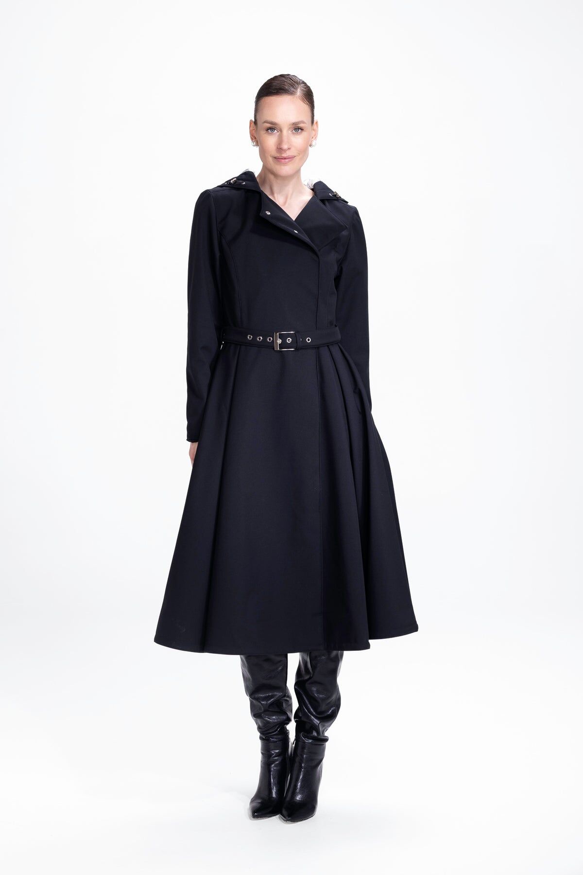 1RS0905-016 [RAINSISTERS] Mid-season Double Breasted Trench Coat Black #S-QOSP (EU)