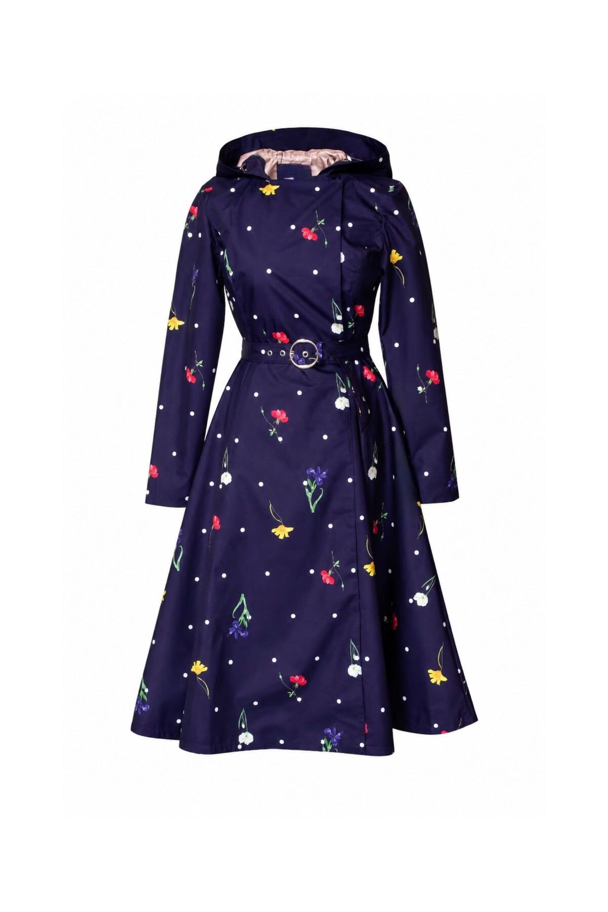 1RS0905-020 [RAINSISTERS] Summer Season Double Breasted Trench Coat Violet With Polka Dots And Floral Print #L-VIBL (EU)