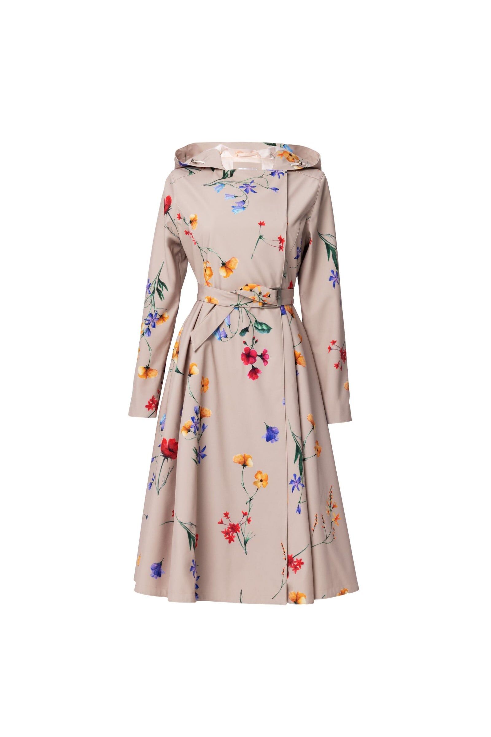 1RS0905-018 [RAINSISTERS] Mid-season Double Breasted Trench Coat Beige With Flower Print #S-SPBL (EU)