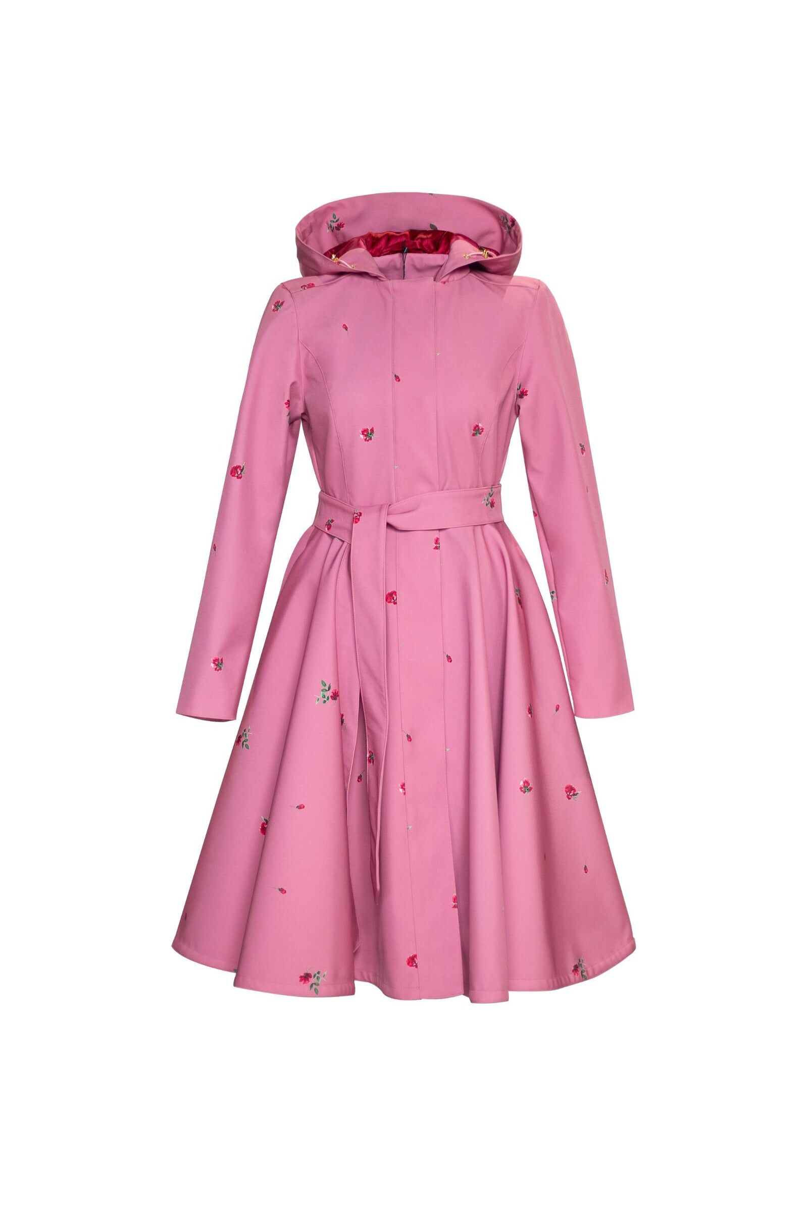 1RS0905-028 [RAINSISTERS] Mid-season Single Breasted With Full-Circle Skirt Raspberry Pink With Red Floral Print #S-RASO (EU)
