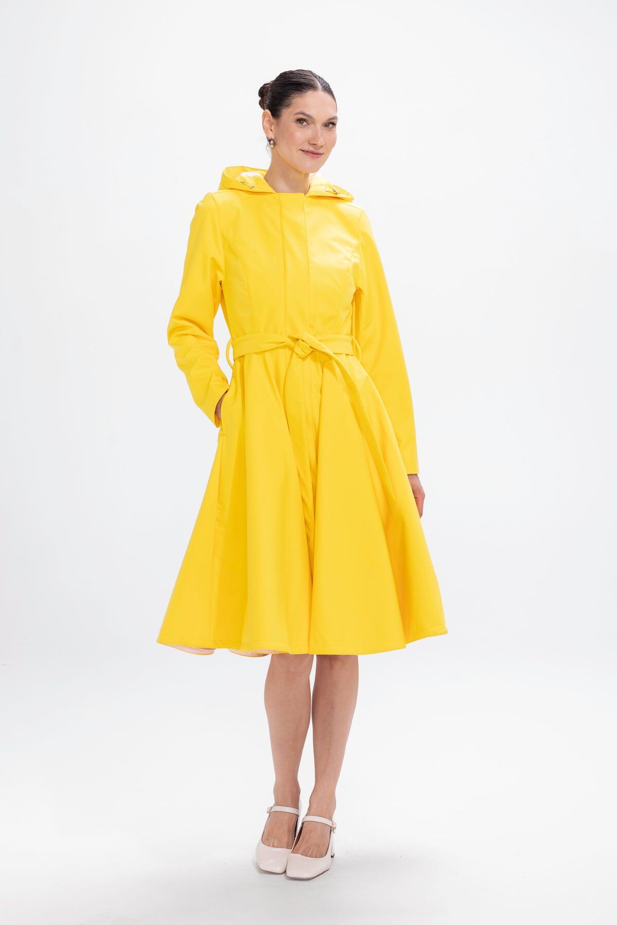 1RS0905-029 [RAINSISTERS] Mid-season Single Breasted With Full-Circle Skirt Bright Yellow #S-YESU (EU)