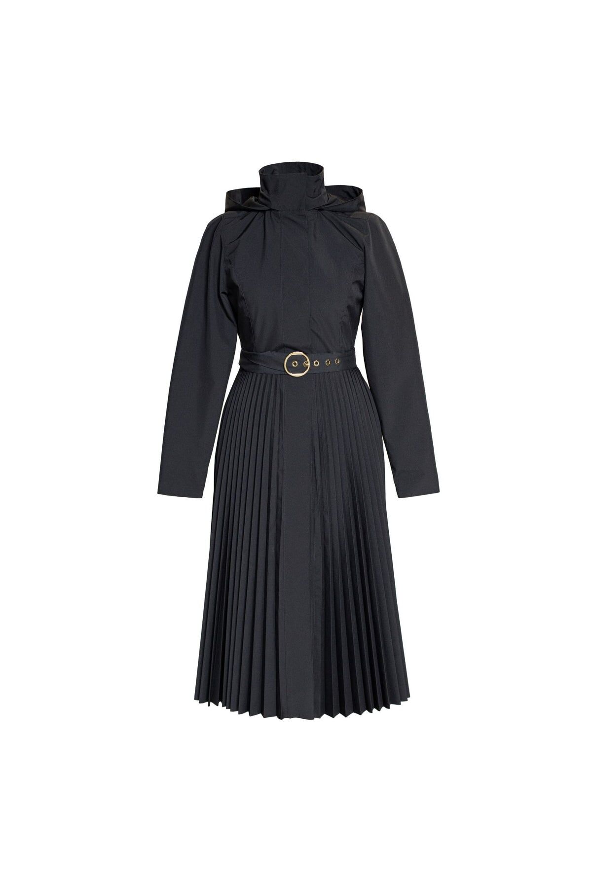 1RS0905-035 [RAINSISTERS] Summer Season Detachable Hood Single Breasted With Plissé Semi-Circled Skirt Black #L-BKSW (EU)