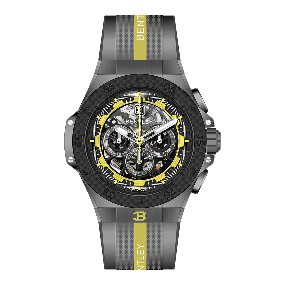 【BENTLEY 賓利】THE REVELATION 啟示系列 BL-61 碳纖 機械 鏤空 夜光 三眼 手錶 灰色