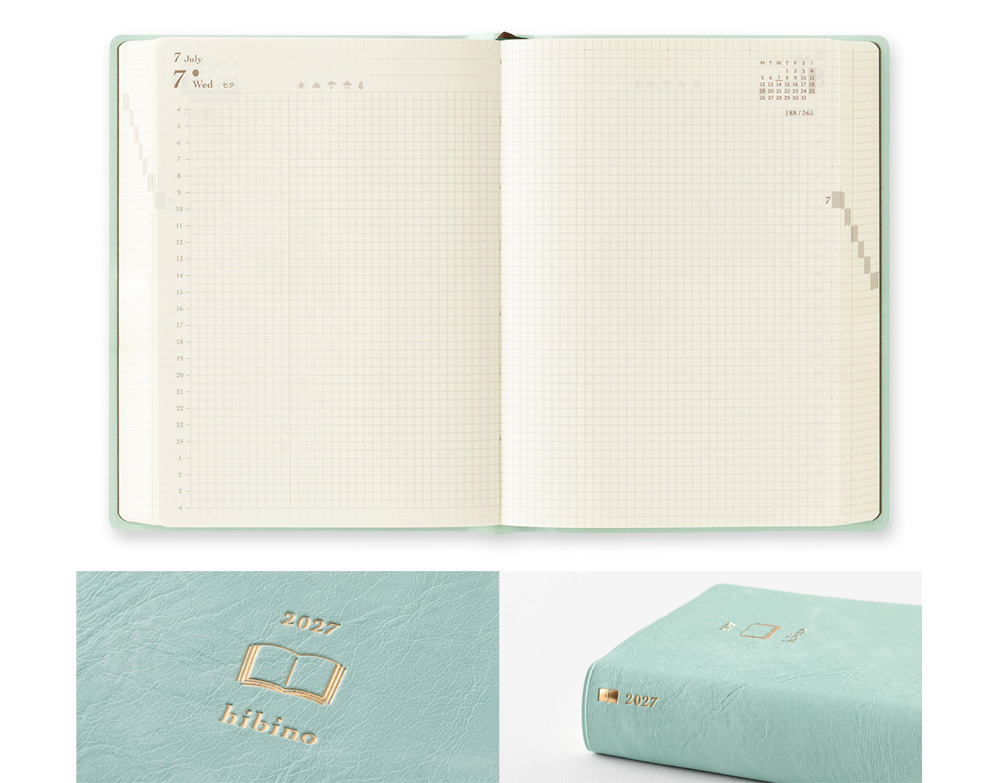 日本MIDORI．2027 Diary Hibino 1日2頁A6手帳 3款