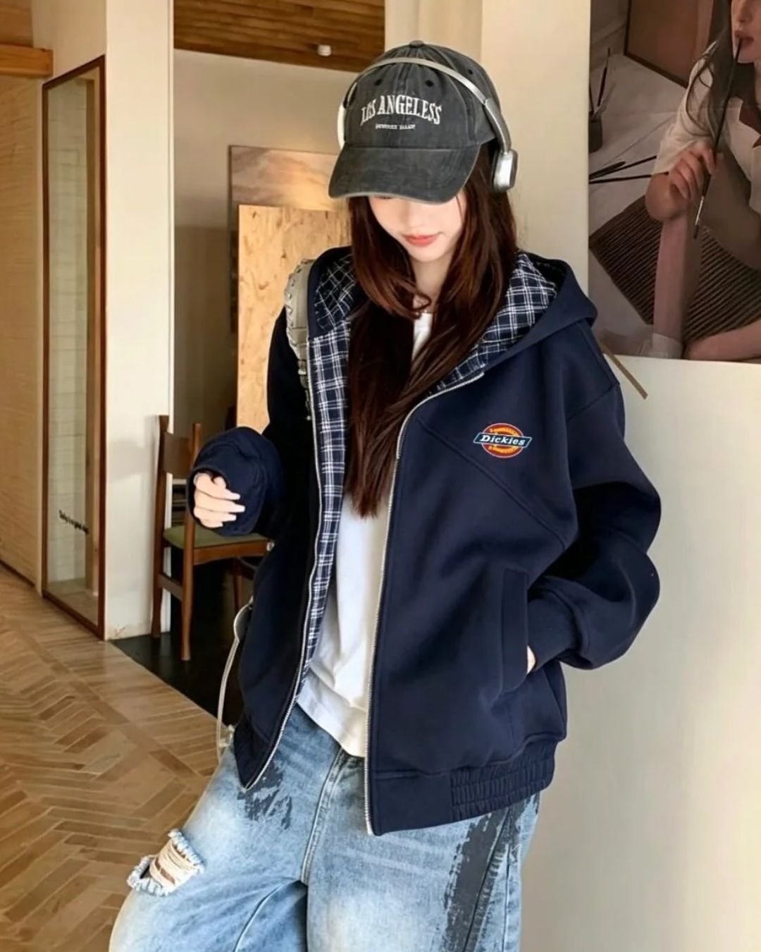 【逢甲FUZZY】DICKIES 美式復古 格子撞色 連帽外套 寬鬆 男女 3色