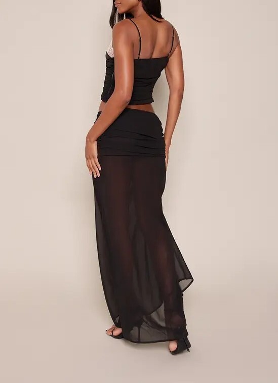 Love Black黑色雪紡透紗Midi Skirt