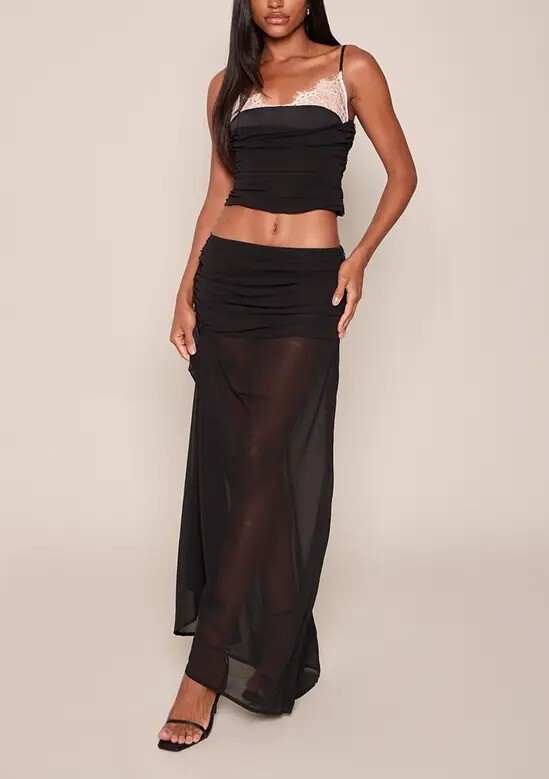 Love Black黑色雪紡透紗Midi Skirt