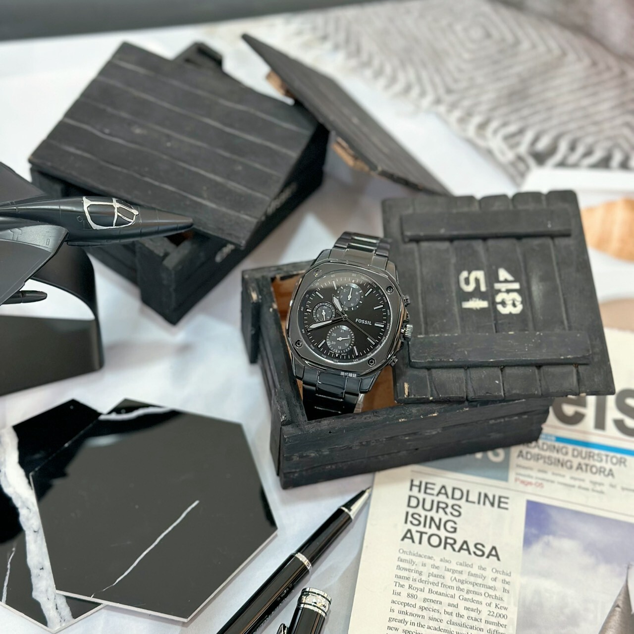 【FOSSIL】Gage極致純黑戰術八角 BQM7142 47mm 現代鐘錶