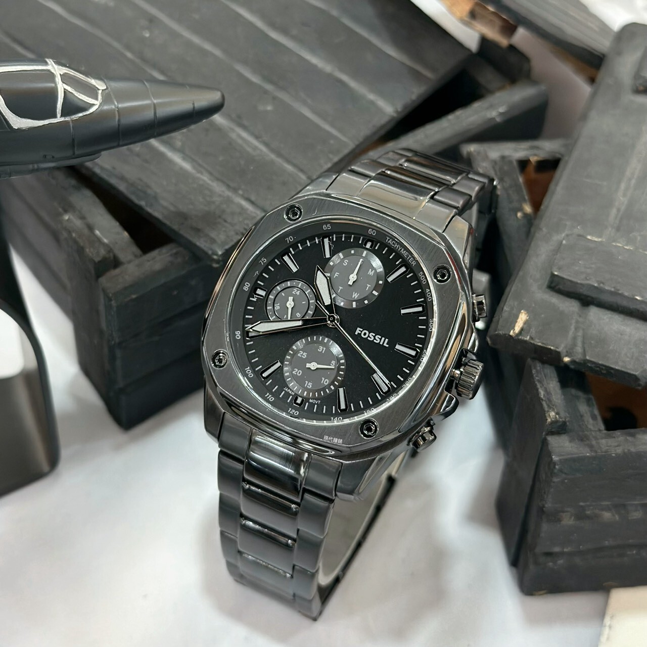 【FOSSIL】Gage極致純黑戰術八角 BQM7142 47mm 現代鐘錶