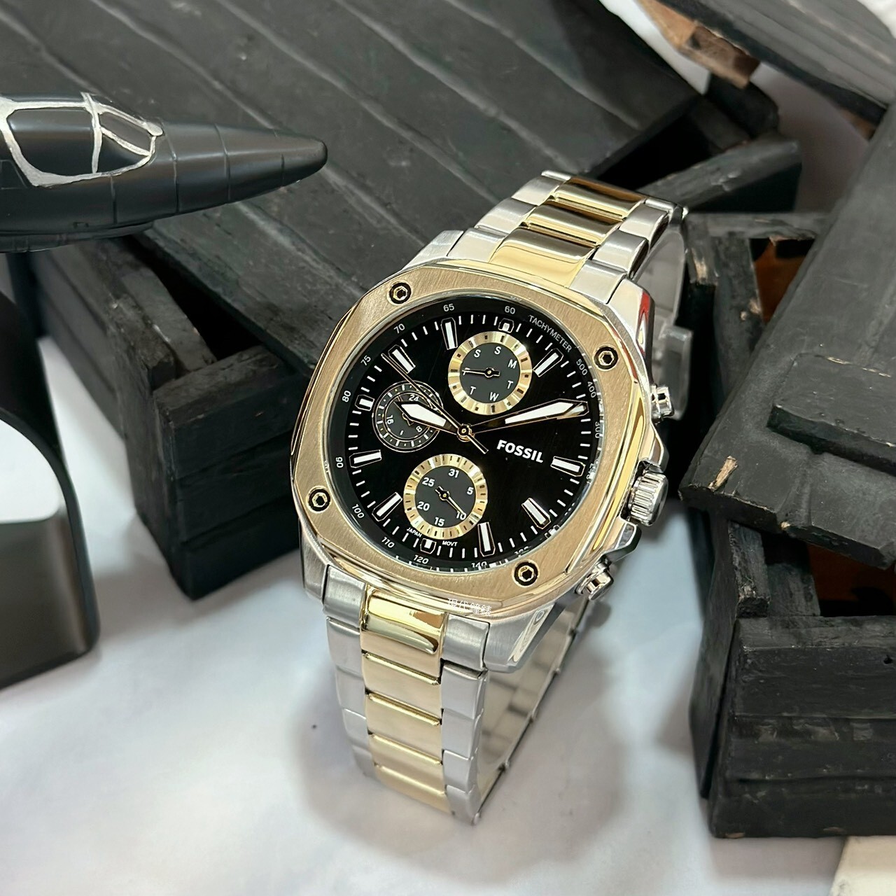 【FOSSIL】Gage輕奢銀金雙色八角 BQM7143 47mm 現代鐘錶