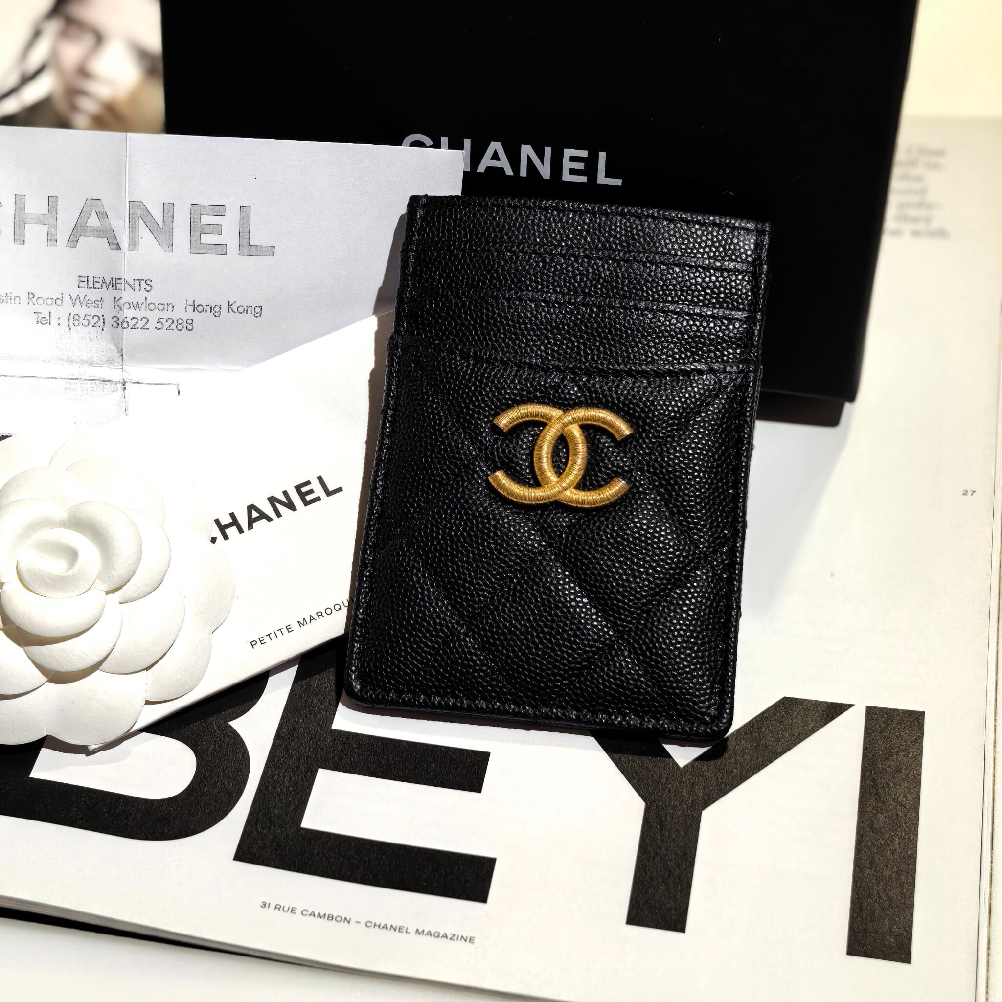 全新CHANEL卡片套, AP3527, 黑色荔枝皮,金色編織防刮CC LOGO #BRAND NEW #香榭站正品