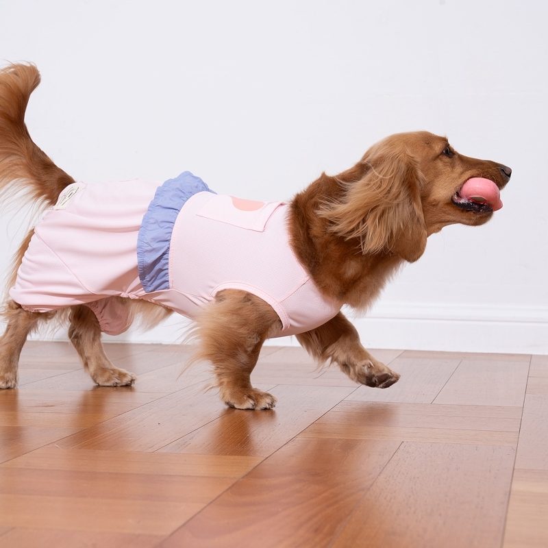 puppygallery｜ 愛心荷葉涼感包屁衣 蜜桃粉
