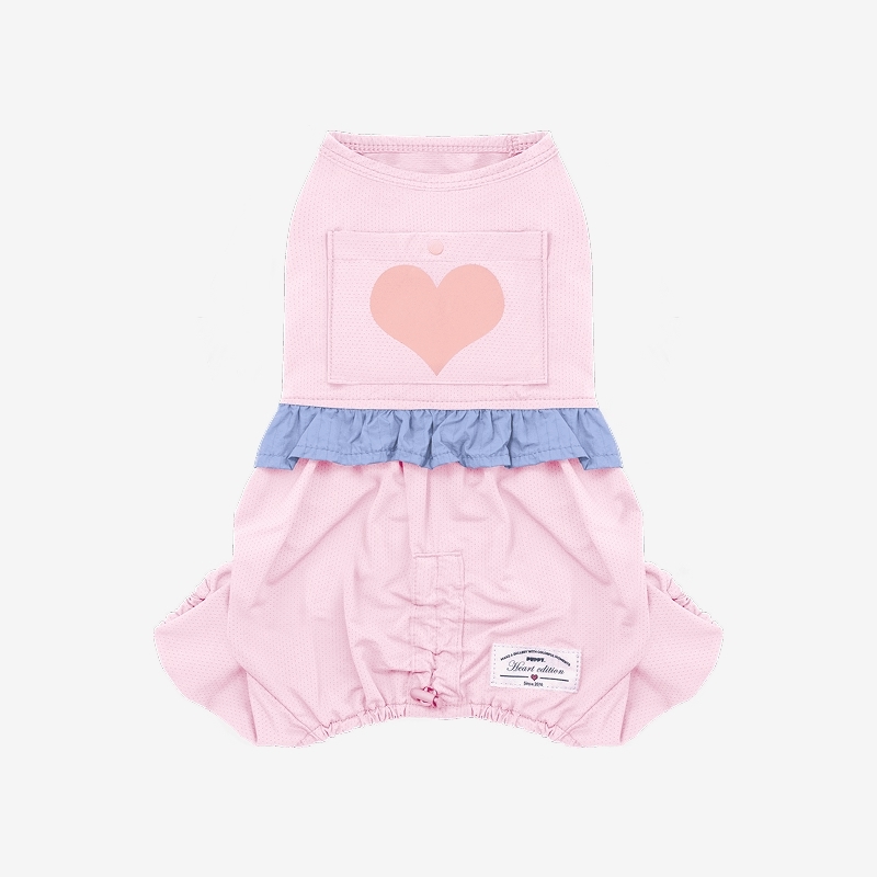 puppygallery｜ 愛心荷葉涼感包屁衣 蜜桃粉