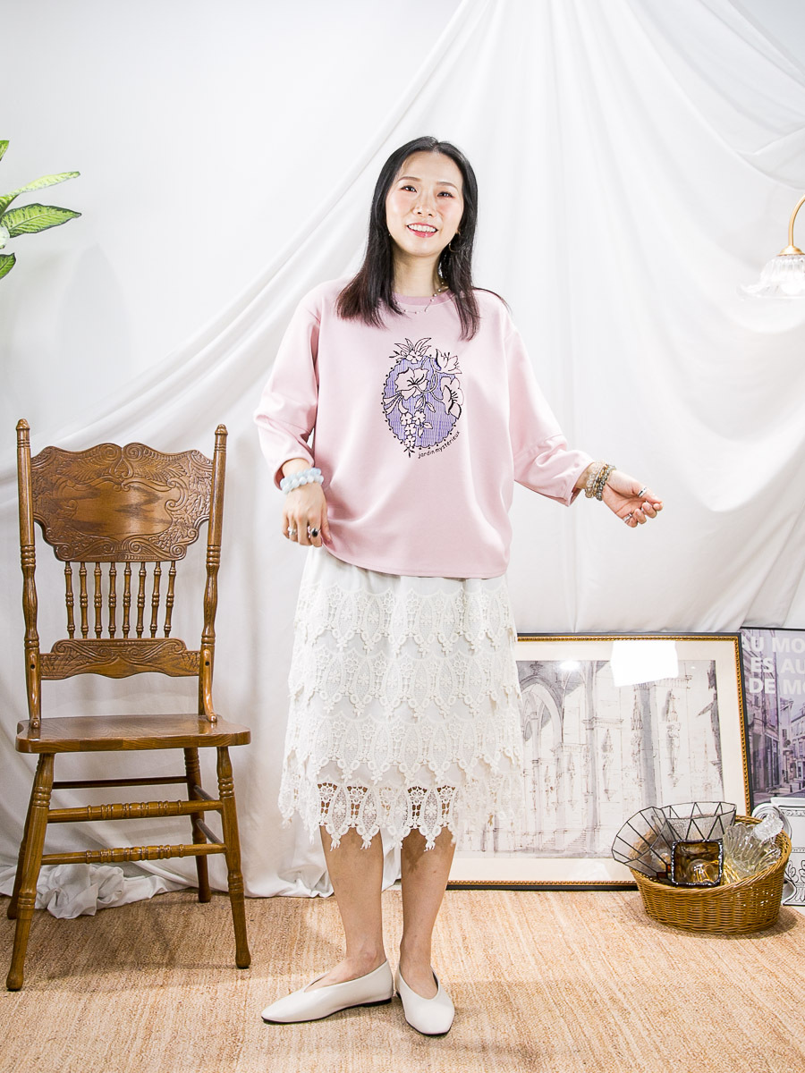 花花PRINT．下擺兩旁橡根．雙面料TOP