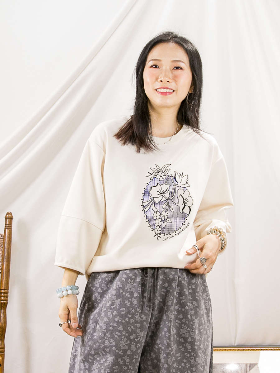 花花PRINT．下擺兩旁橡根．雙面料TOP