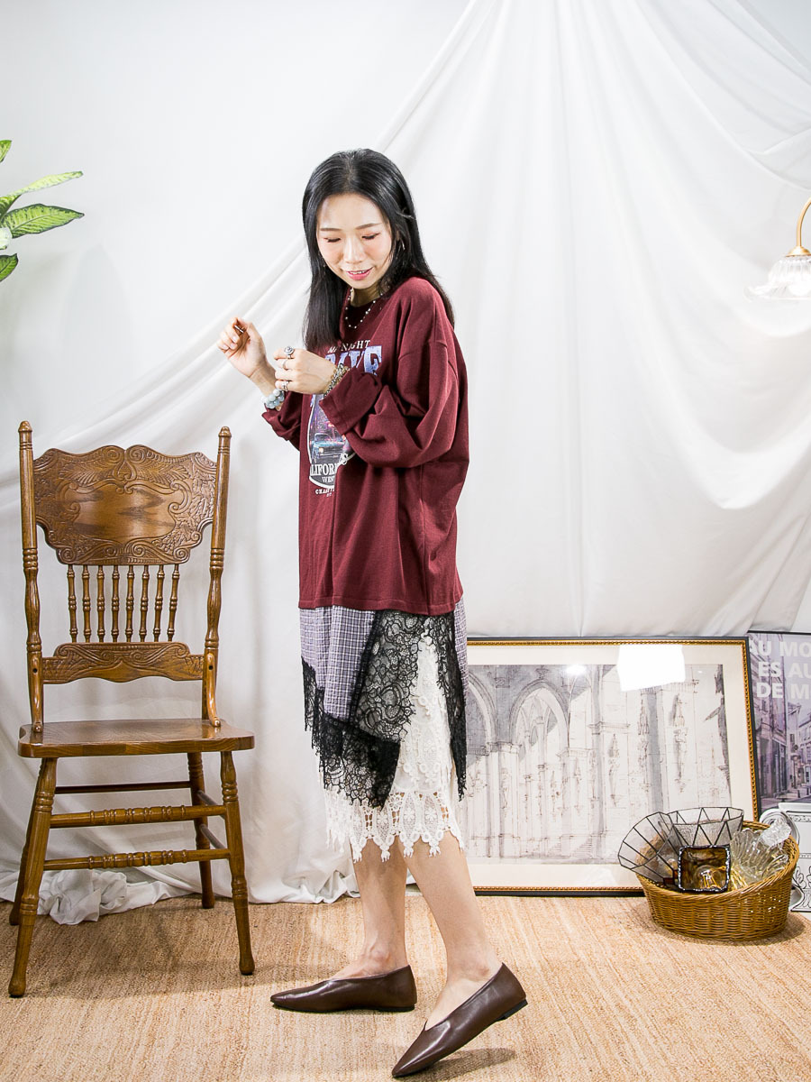橡根腰．層層棉LACE．麻棉料半截裙 (有厘布)