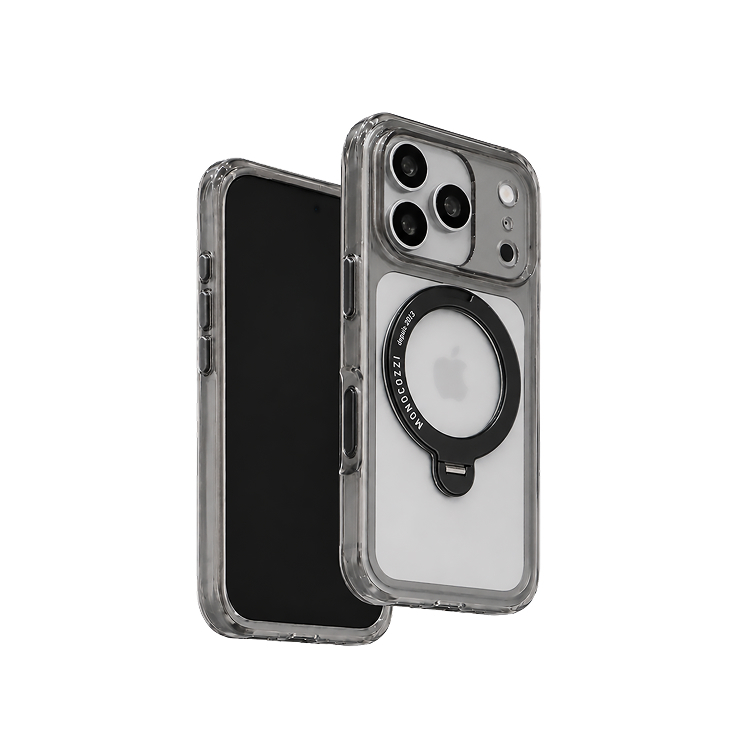 ESSENTIALS Crystal｜iPhone 18 Magnetic Charging Compatible Anti-Yellowish Shockproof Crystal Clear Case w/ rotatable ring - Transparent Black