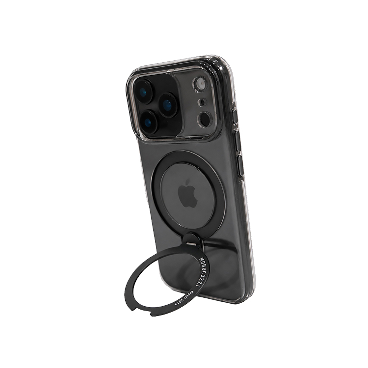 ESSENTIALS Crystal｜iPhone 18 Magnetic Charging Compatible Anti-Yellowish Shockproof Crystal Clear Case w/ rotatable ring - Transparent Black