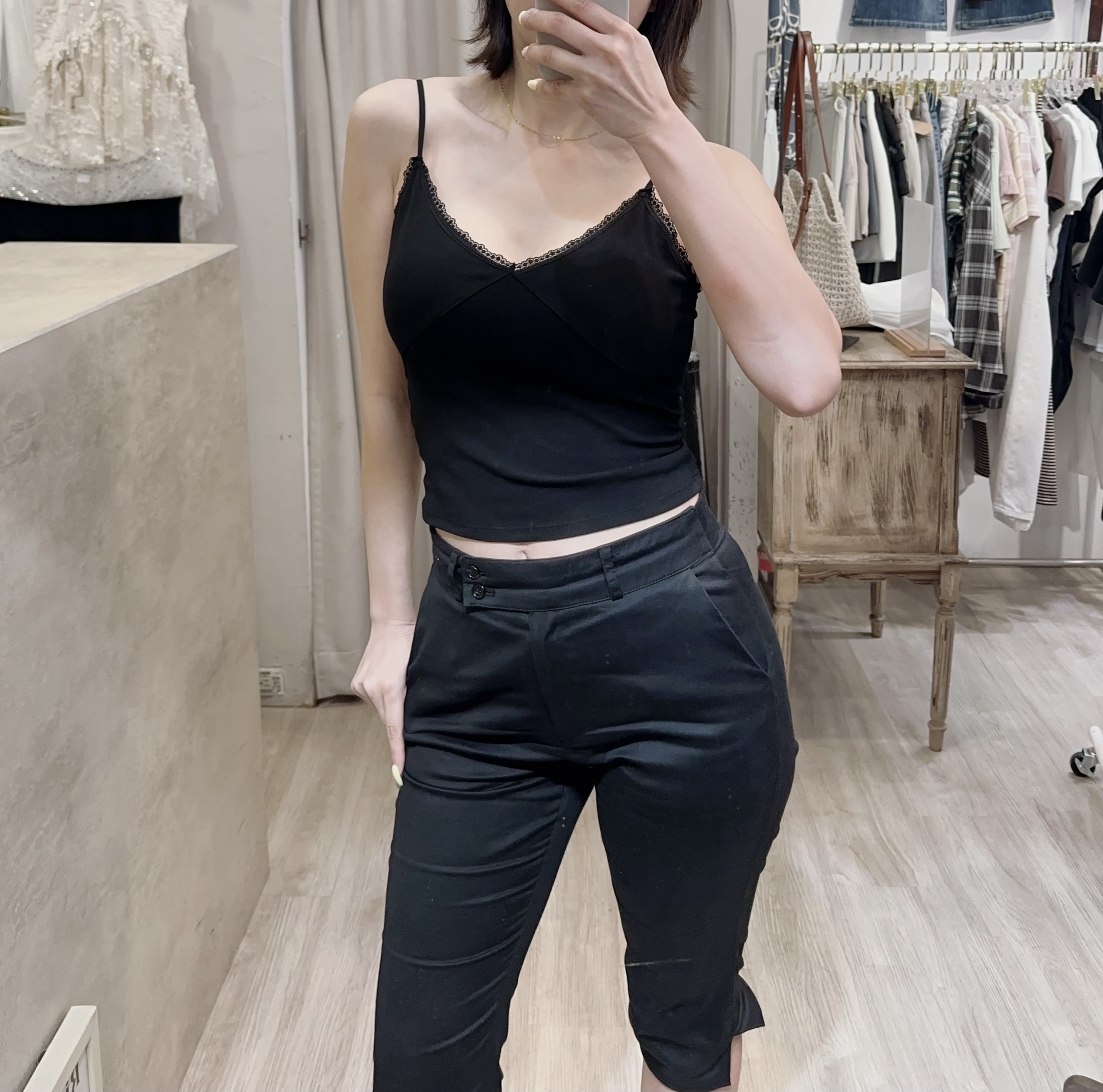 小蕾絲棉質細肩bra top 黑白灰