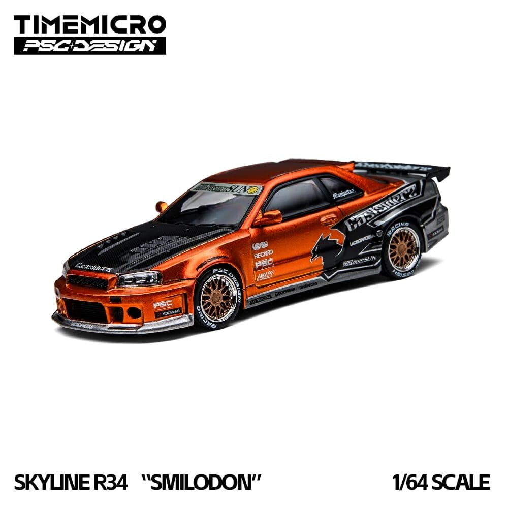 預訂:1/64 Time Micro Nissan Skyline GT-R R34 Smilodon Eastsiderz Orange (TM648404 )