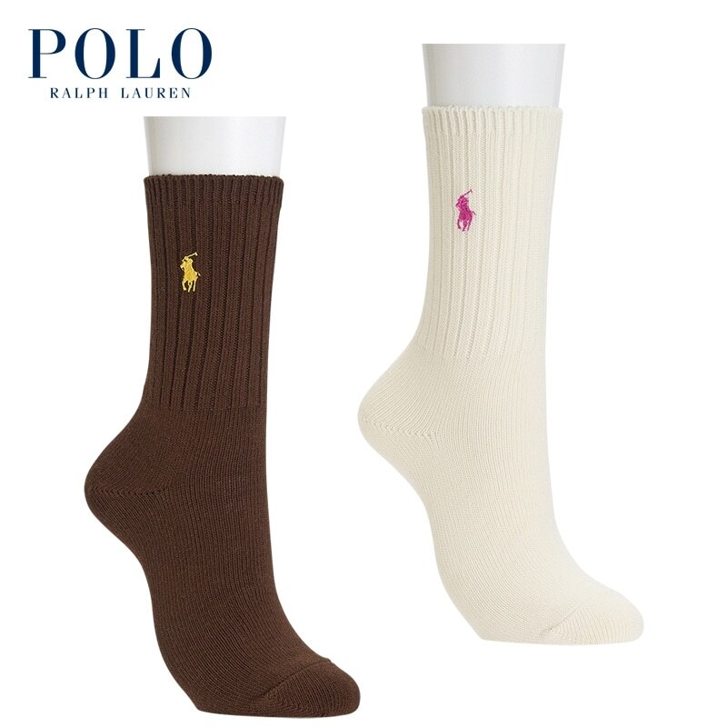 預購┃日本店鋪限定 POLO RALPH LAUREN SOCKS 長襪 羅紋 刺繡 兩雙一組 咖啡色 米色
