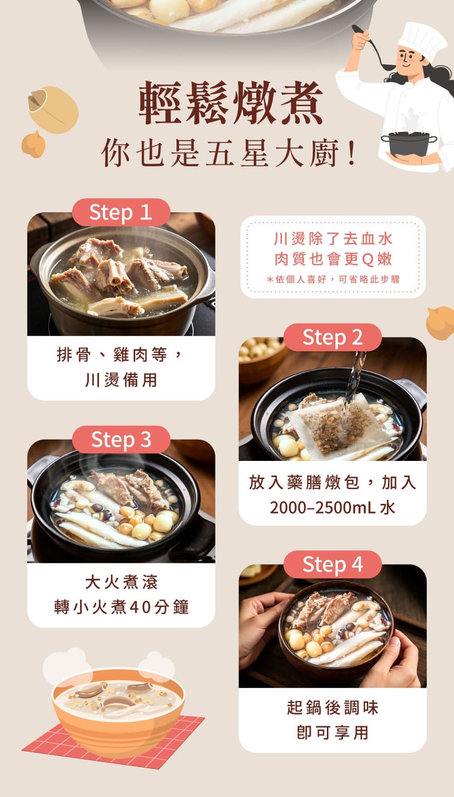 登義傳藝四神湯藥膳燉包燉煮步驟