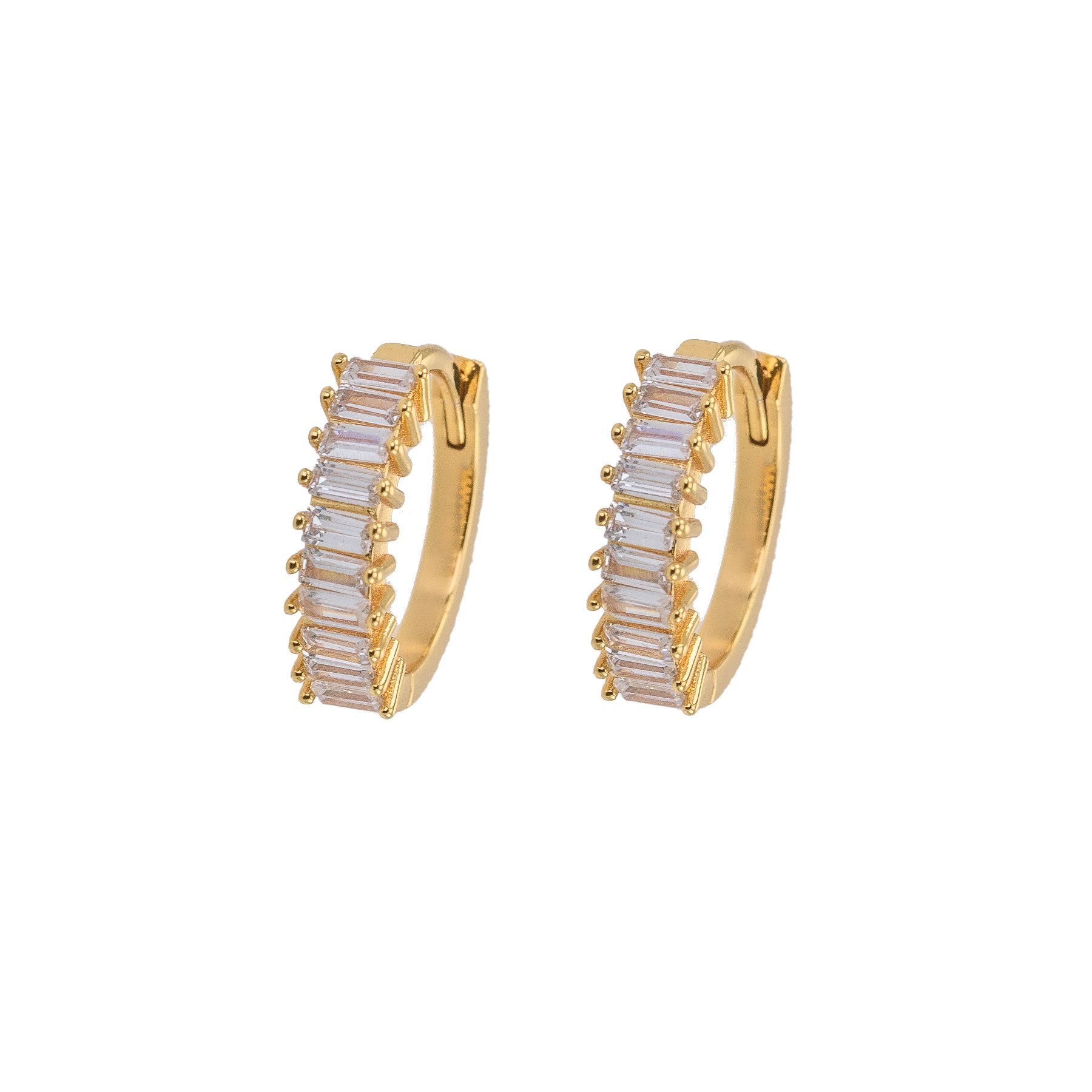 MEDIUM SQUARED STONE HOOPS WHITE｜Emilia
