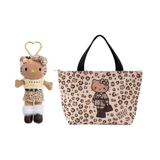 Sanrio Hello Kitty Lunch Bag with 15cm Plush Keychain (Yellow Leopard Dress) (Taiwan Exclusive)
