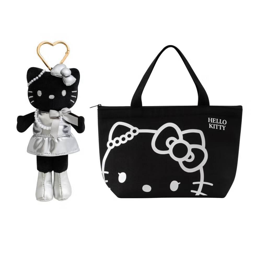 Sanrio Hello Kitty Lunch Bag with 15cm Plush Keychain (Black Silver Dress) (Taiwan Exclusive)