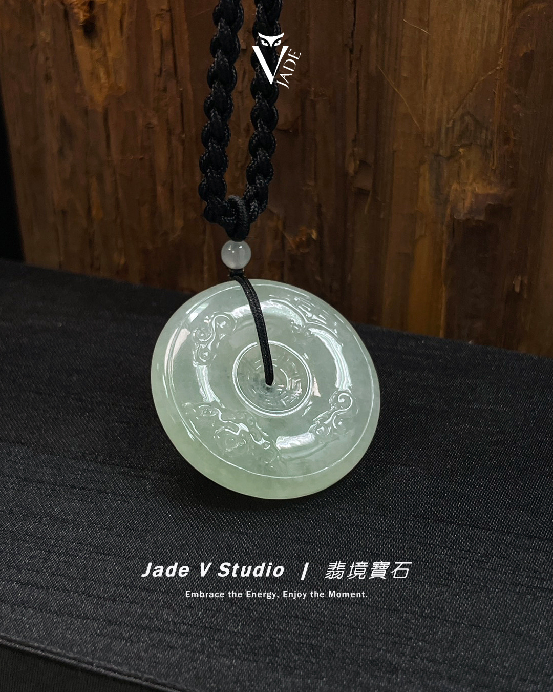 【JadeV｜翡境寶石】糯冰 淡綠 淺浮雕 平安扣 厚庄 翡翠