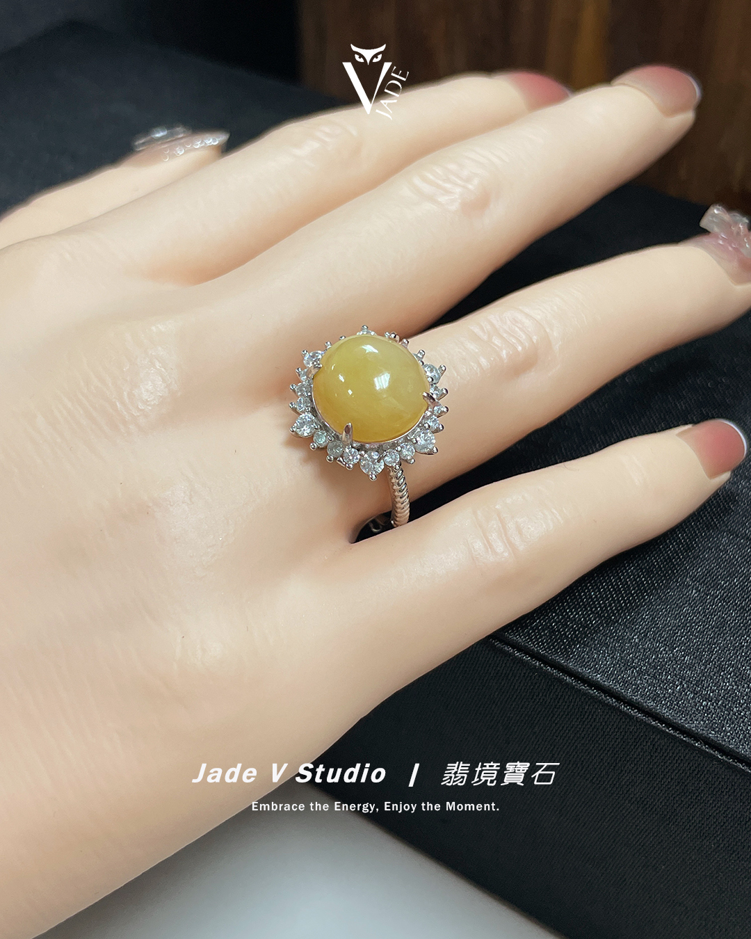 【JadeV｜翡境寶石】細糯 蛋面 黃翡 戒指