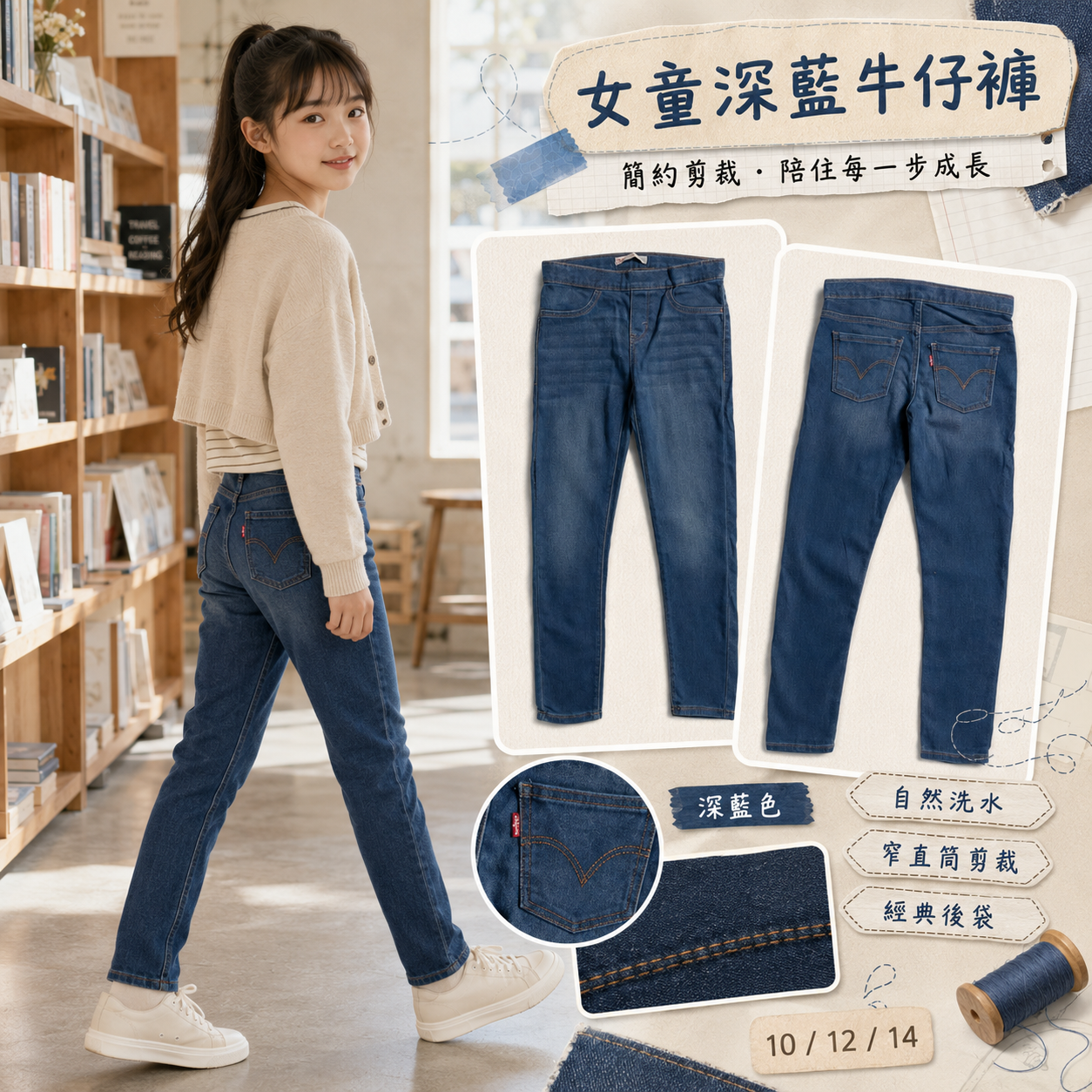 【預購】LEVIS N090411 女童款牛仔褲 (深藍色)