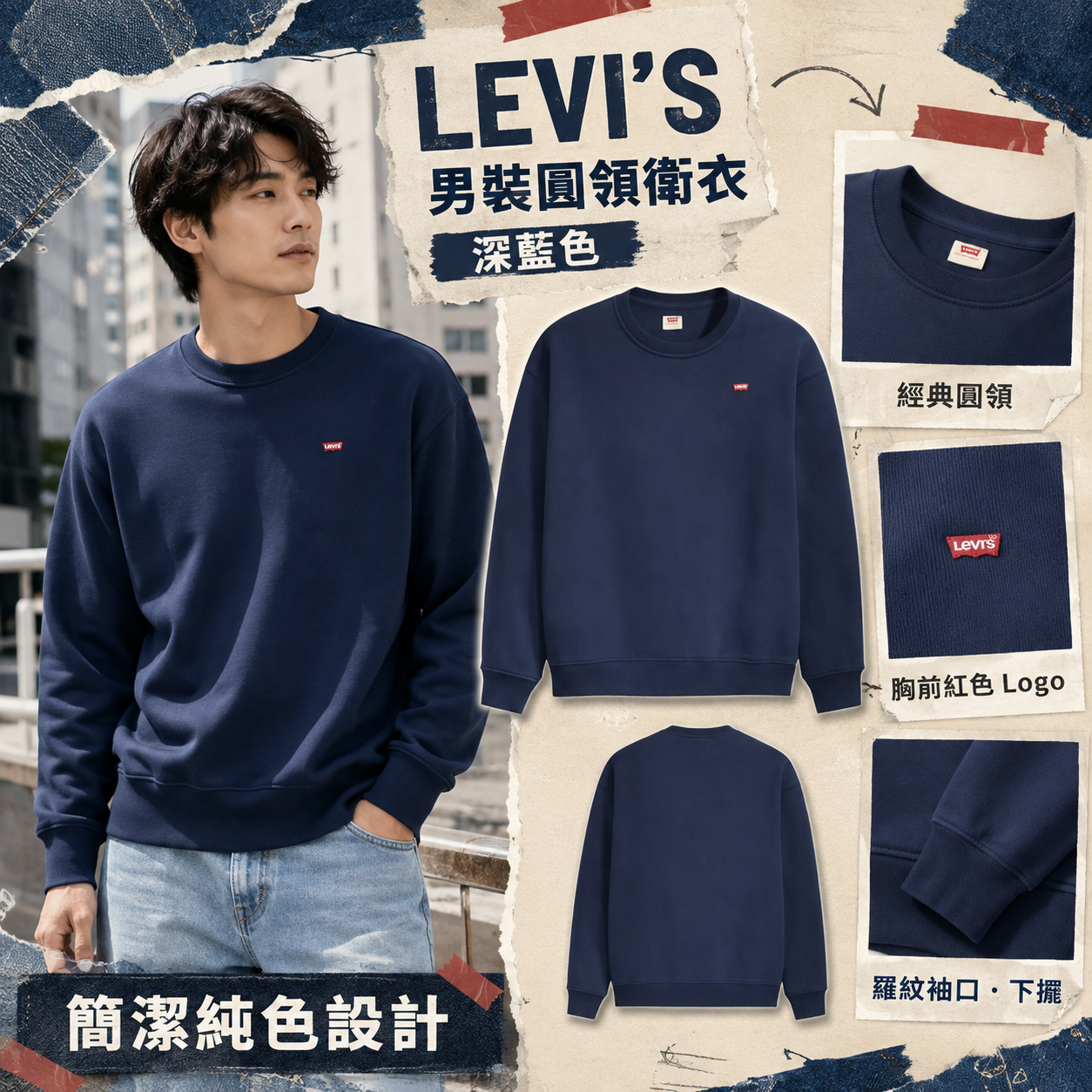 【預購】LEVIS N090456 Core 男裝圓領衛衣 (深藍色)