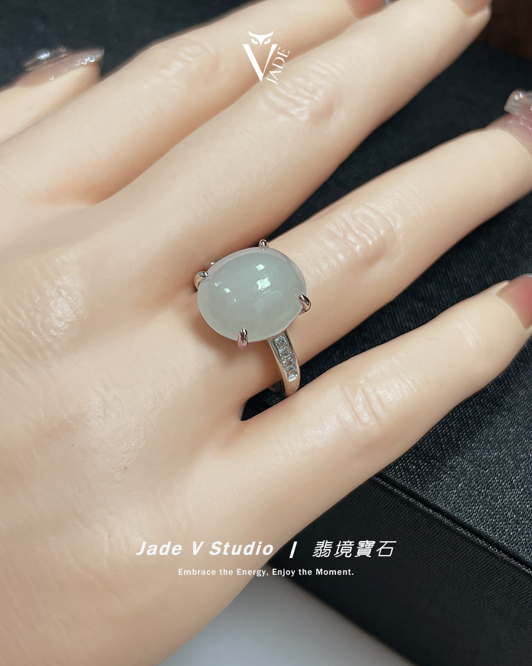 【JadeV｜翡境寶石】細糯 蛋面 淡綠 翡翠 戒指