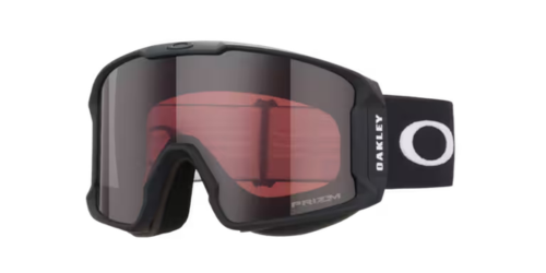 OAKLEY Line Miner™ L滑雪風鏡霧黑框正面圖,搭配Prizm Snow Garnet酒紅鏡片與經典O Logo頭帶,展示低框圓柱型設計