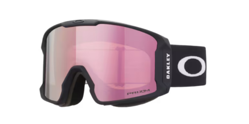 OAKLEY Line Miner™ L滑雪風鏡霧黑框正面圖，搭配Prizm Rose Gold Iridium玫瑰金鏡片與經典O Logo頭帶，展示低框圓柱型設計