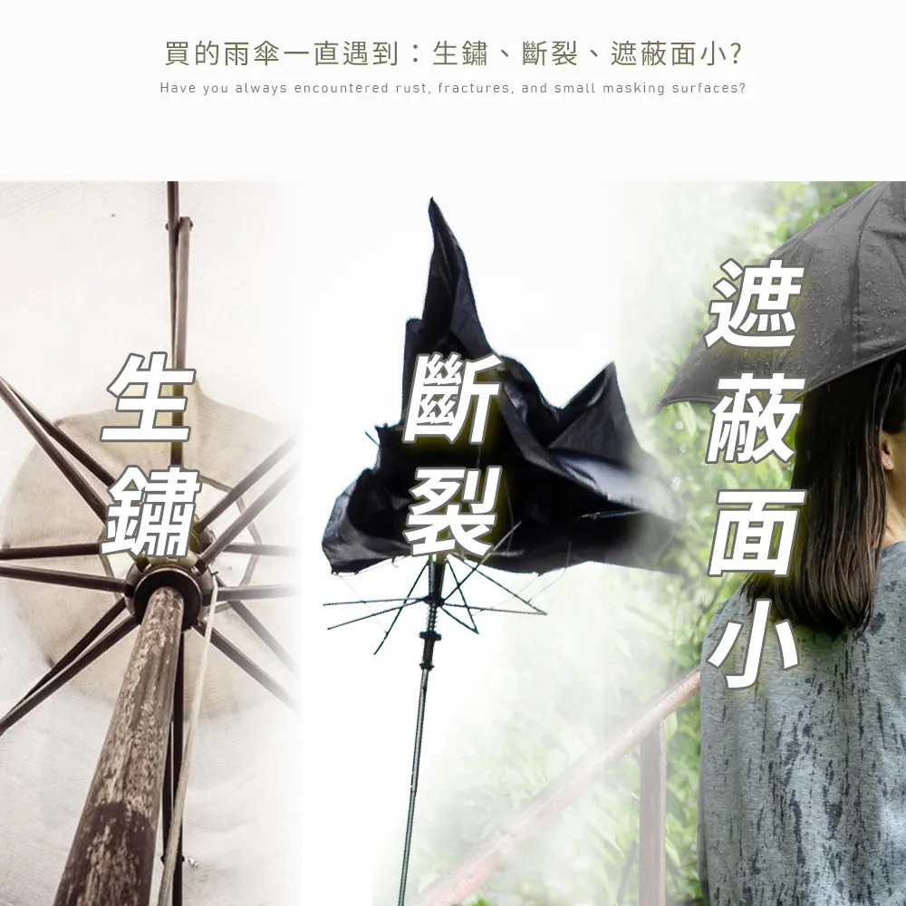 買的雨傘一直遇到:生鏽、斷裂、遮蔽面小?