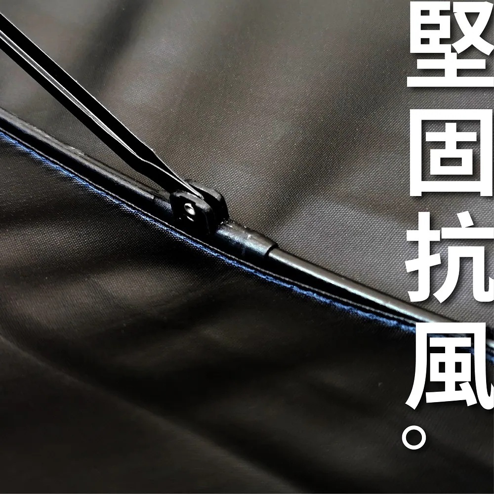 大顯威風長直傘黑膠傘布與傘骨接合處特寫,呈現堅固抗風結構