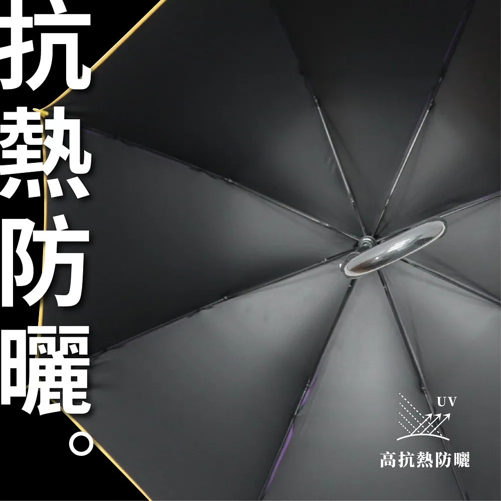 防曬傘內層黑膠與傘骨結構特寫,呈現防曬輕鋁威風折傘的高抗熱防曬設計
