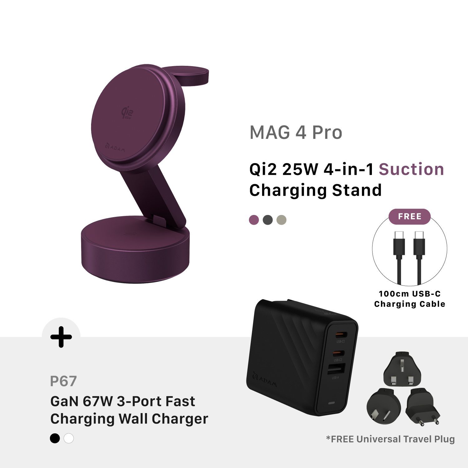 [PRE-ORDER] MAG 4 Pro Qi2 25W 4-in-1 Suction Charging Station + P67 GaN 67W 3-Port Fast Charging Wall Charger