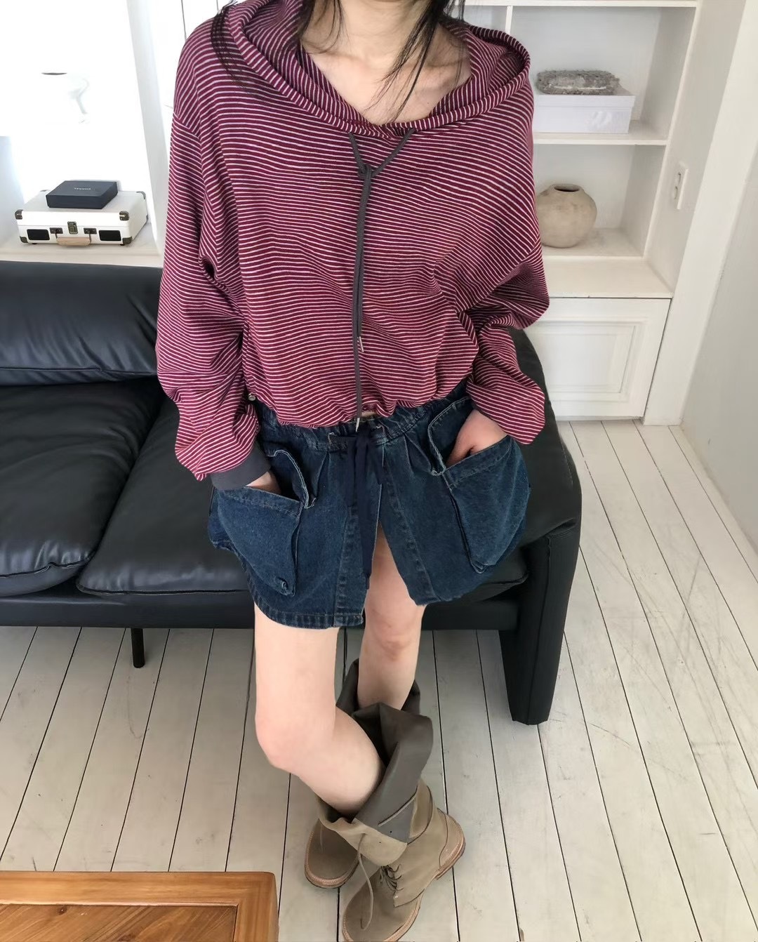 牛仔鬆緊大口袋褲裙