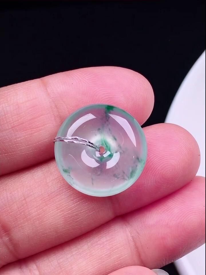 91344 翡翠冰飄花平安扣 (17.6mm直徑)