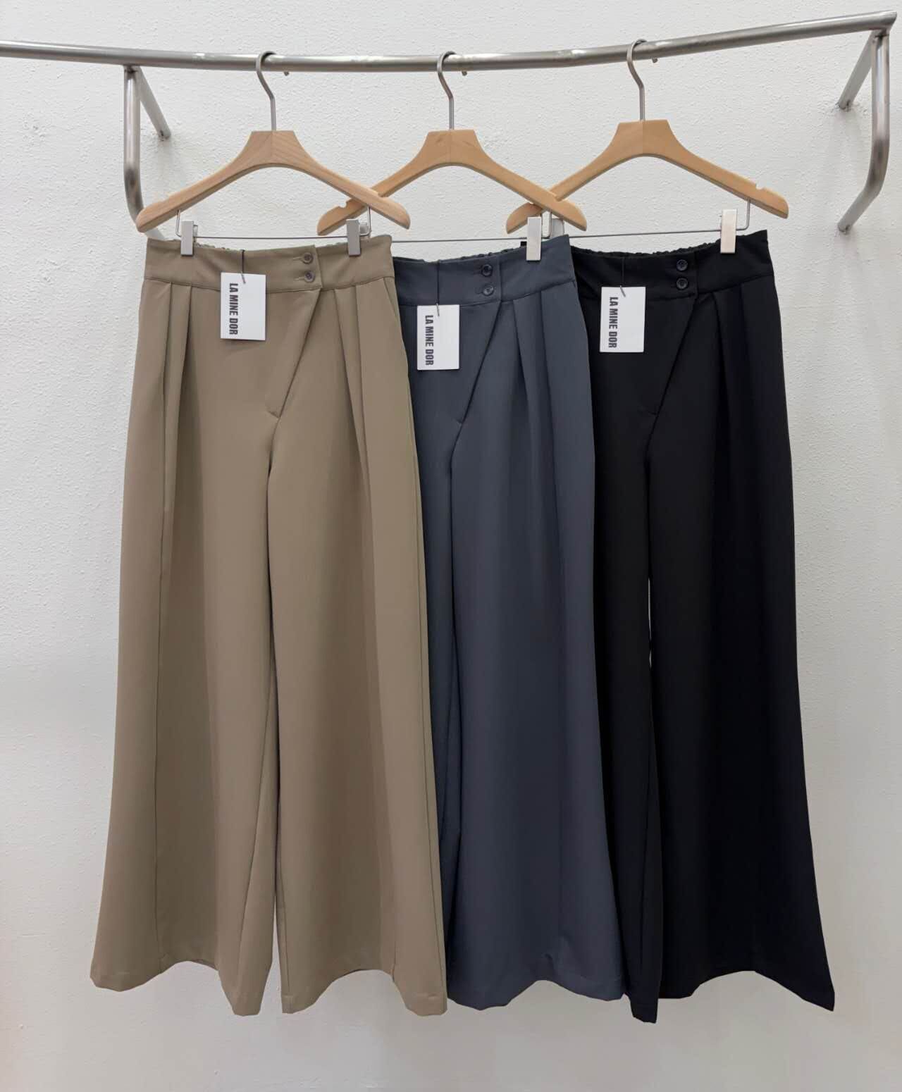 LA7118 斜向腰頭高腰雙褶寬褲