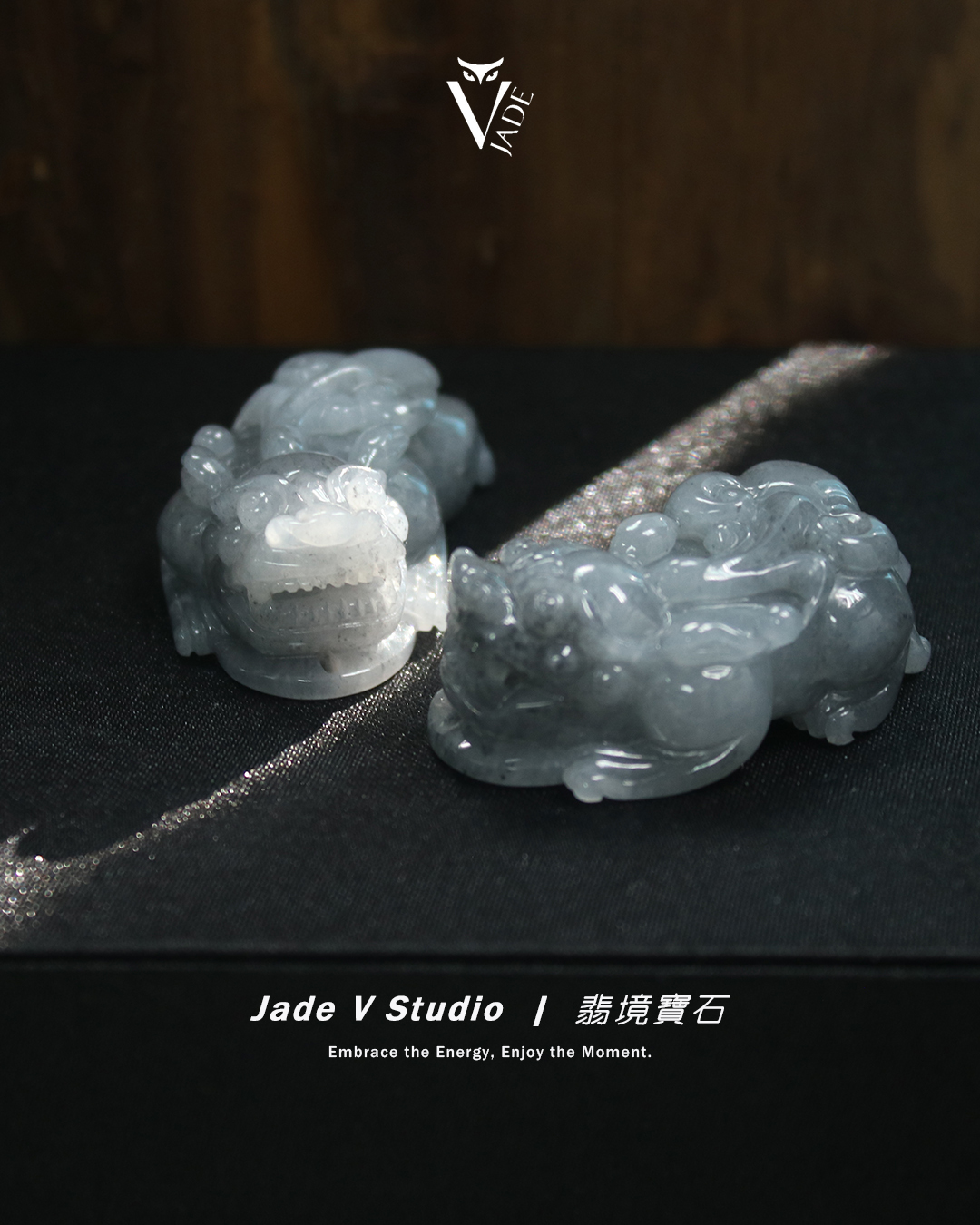 【JadeV｜翡境寶石】糯冰 烏雞 招財貔貅 一對 翡翠